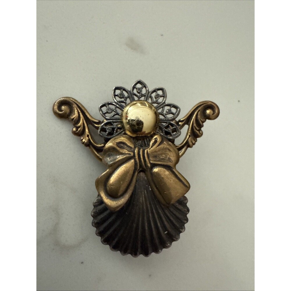 Guardian Angel Gold Tone Pin Brooch Religious Signed Kats Creations